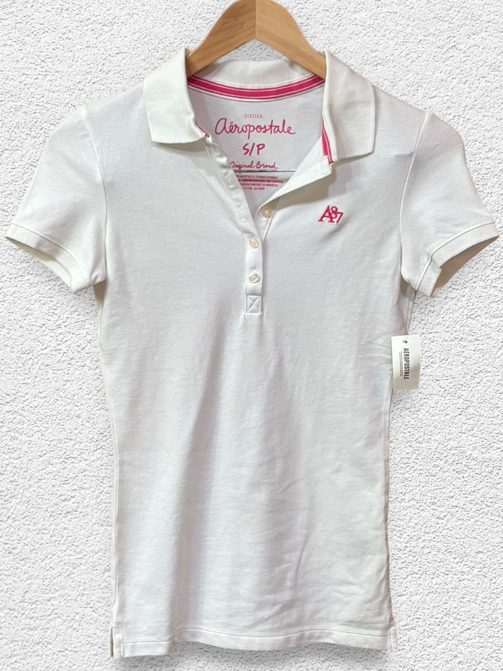 NOS Y2K Aeropostale White Polo Shirt Size S NWT Vintage Aesthetic Hot Pink Color